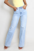 Blue Wash High Waisted Straight Leg Jeans