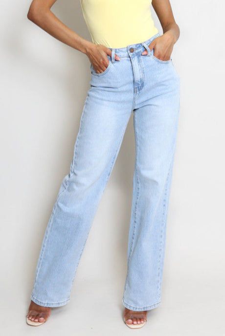 Blue Wash High Waisted Straight Leg Jeans