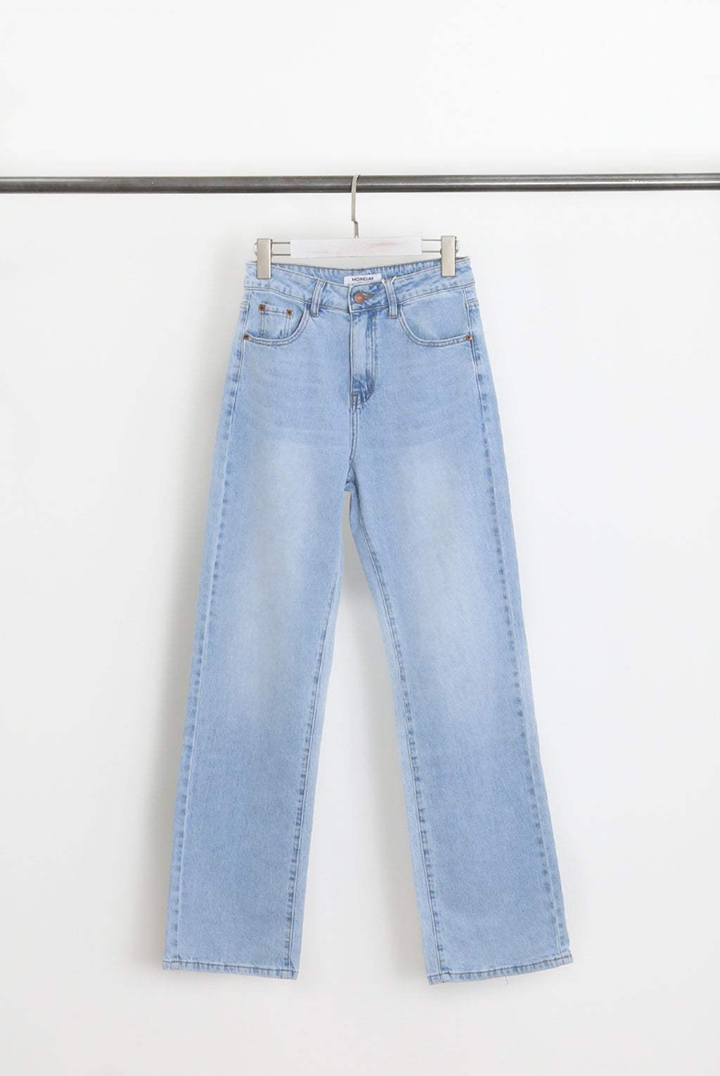 Blue Wash High Waisted Straight Leg Jeans