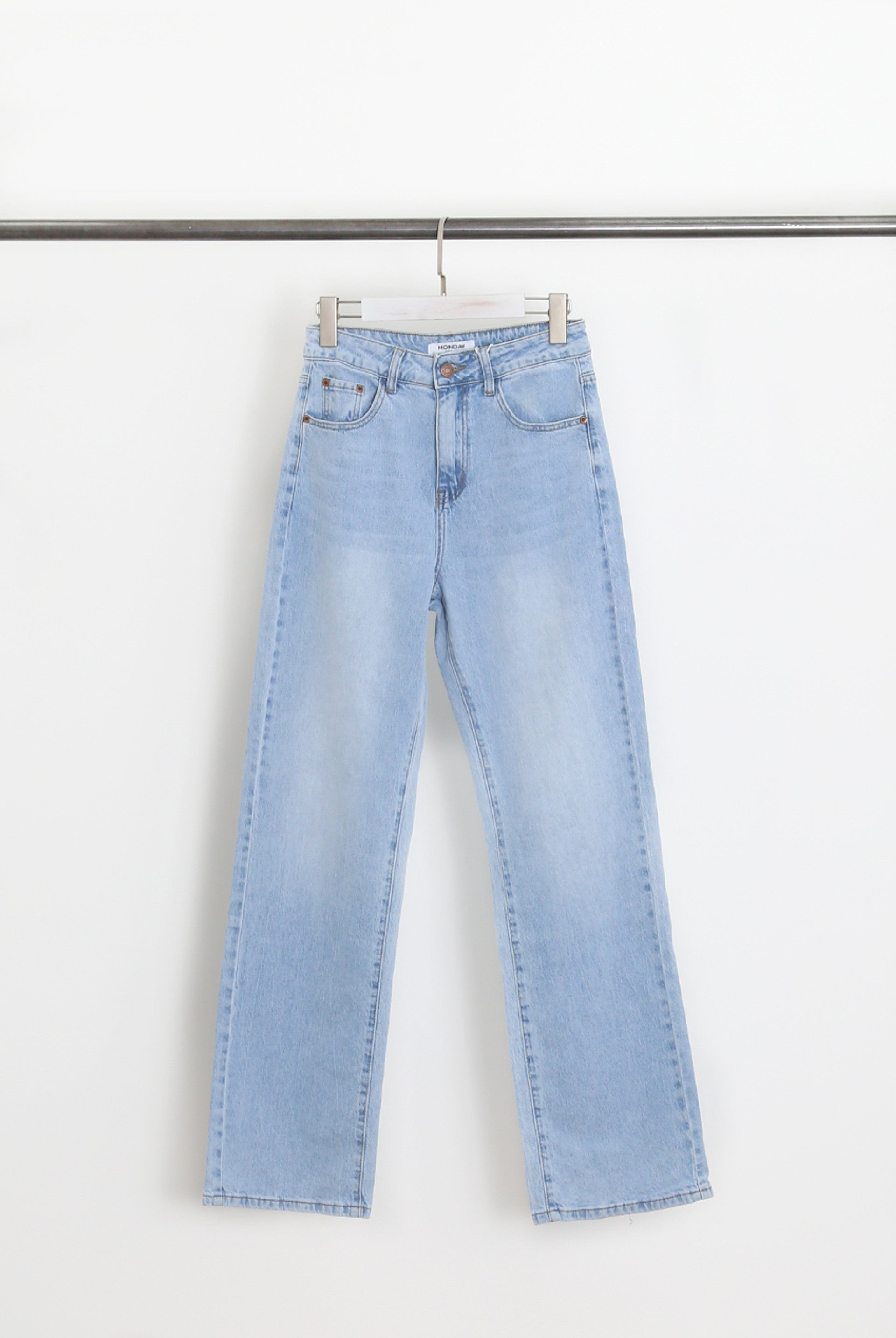 Blue Wash High Waisted Straight Leg Jeans