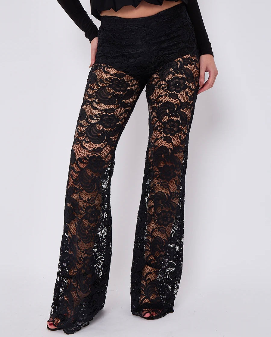 Sheer Floral Lace Trousers