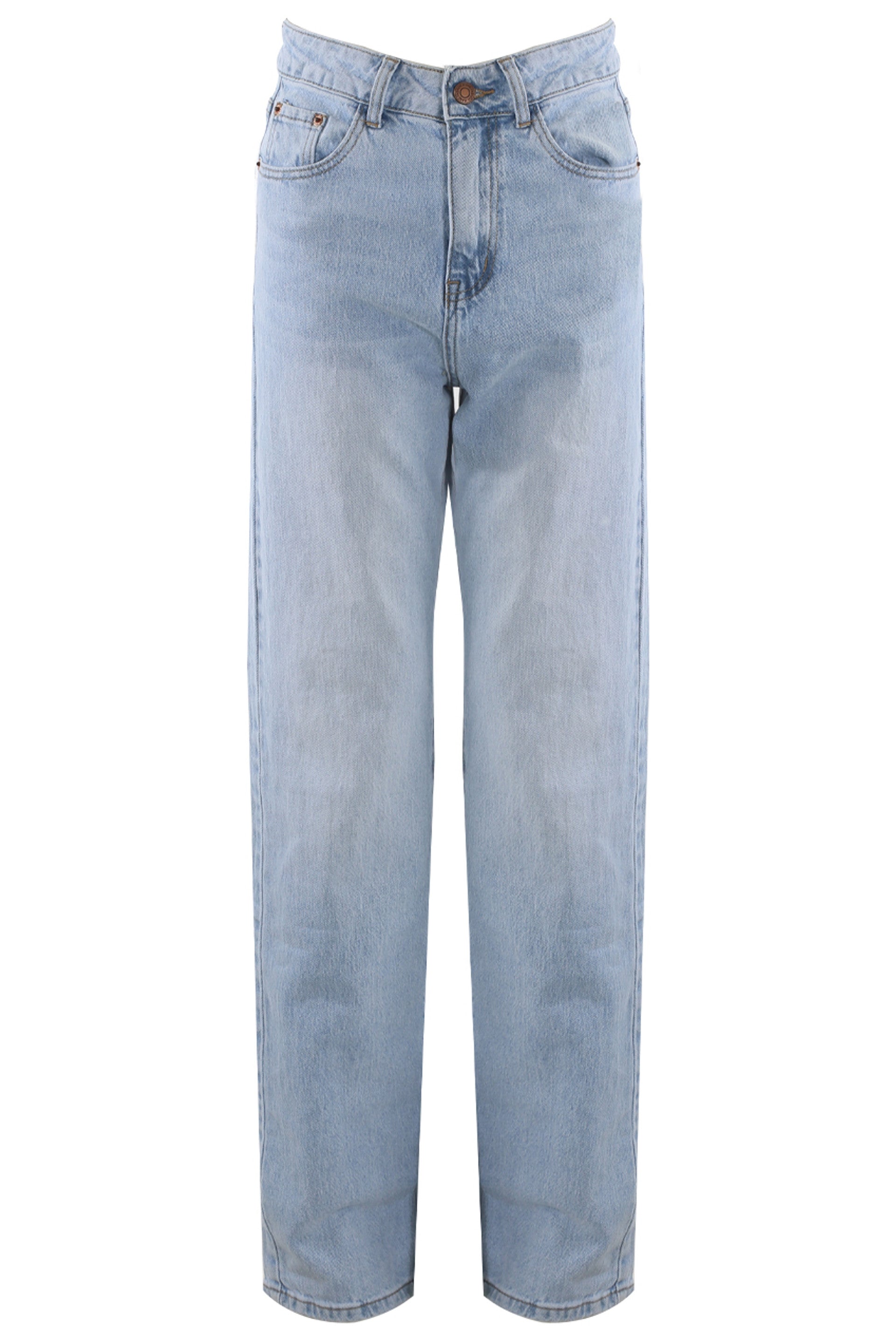 Blue Wash High Waisted Straight Leg Jeans