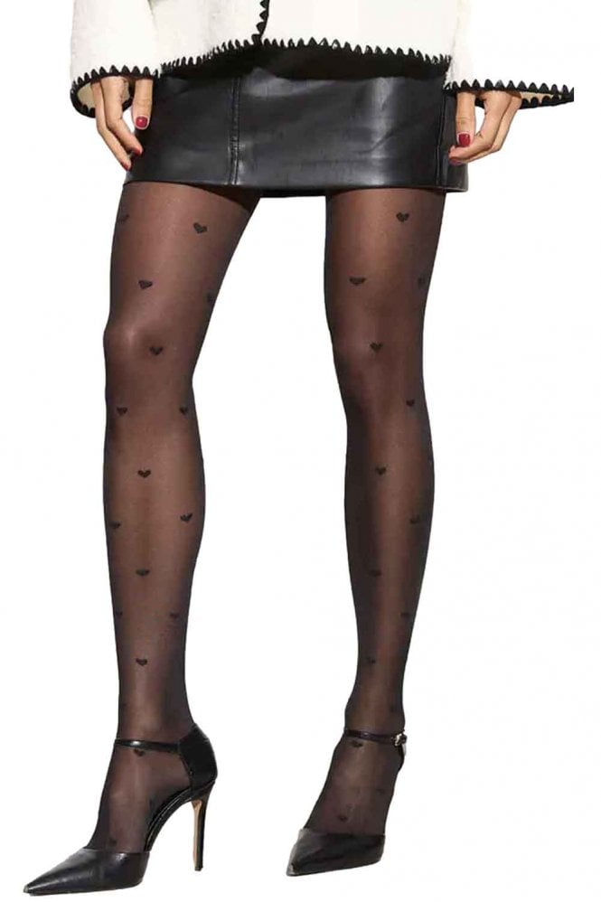 Sheer Black All Over Heart Design Tights