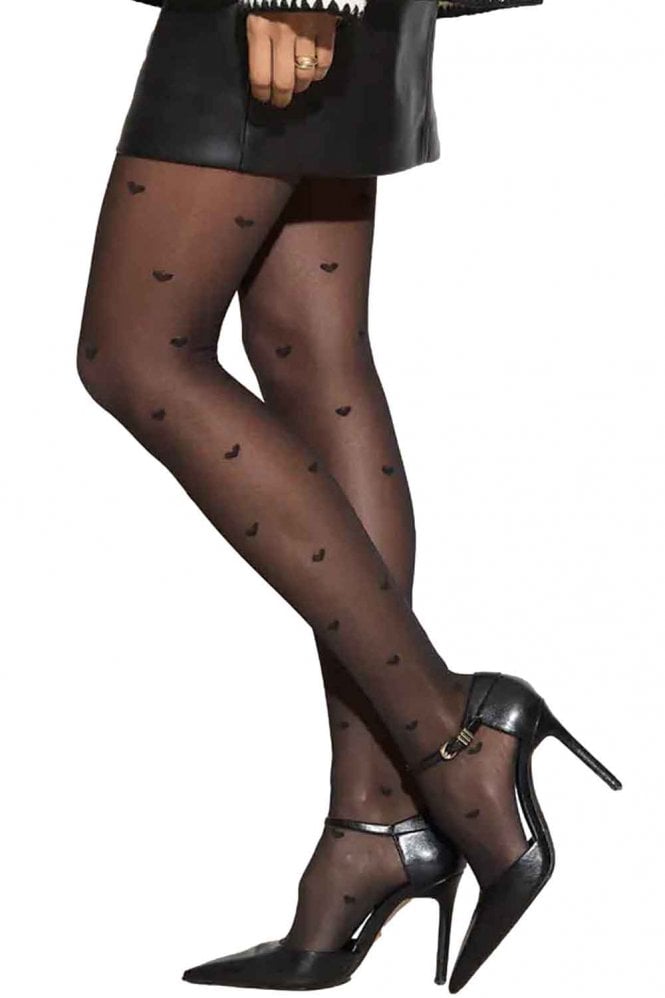 Sheer Black All Over Heart Design Tights