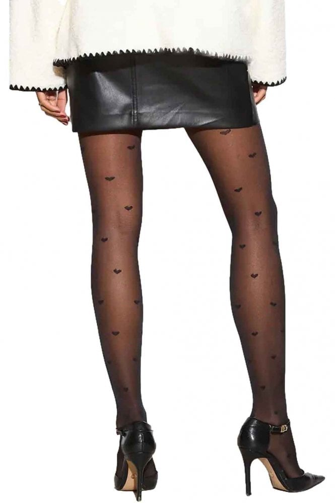 Sheer Black All Over Heart Design Tights